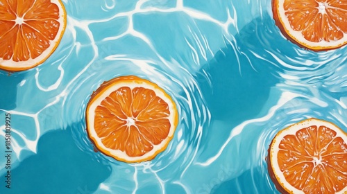 Floating Orange Slices in Pool, Summer Refreshment