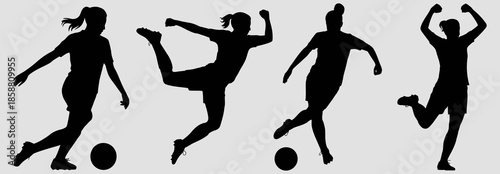 Female Football Player Poses Vector Collection: Athlete Silhouette Icons