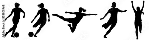 Woman Soccer Player Silhouette Vector Set: Female Footballer Action Icons