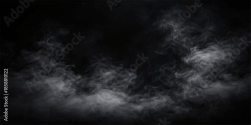 Abstract motion of dark smoke texture and blue lightning clouds creates an explosive design backdrop on a black night sky background