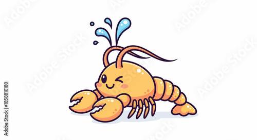 Cute Cartoon Lobster Winking with Water Splashes.