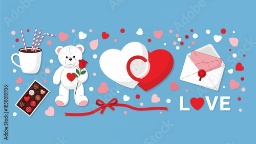 Valentine's Day Collection with Romantic Symbols and Sweet Treats