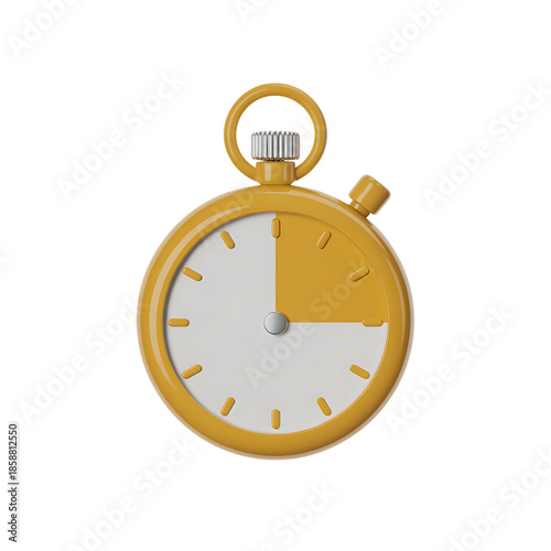 Yellow Stopwatch Icon with Quarter Marked Isolated on Black Background timer clock