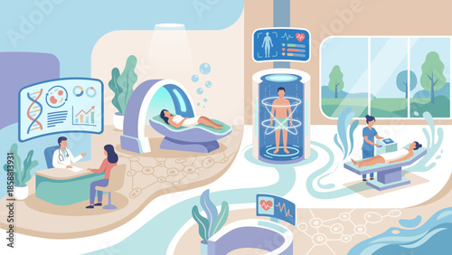 Anti Aging Clinic Flat Color Vector Illustration Modern Longevity Healthcare