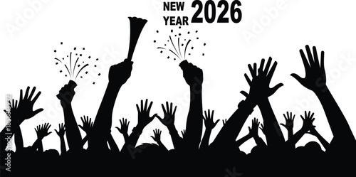 Happy new year 2026 celebration silhouette with fireworks