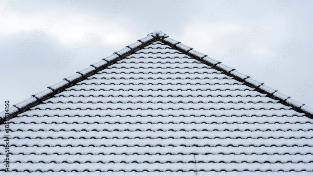 Fototapeta premium Snow-dusted roof peak against a cloudy sky