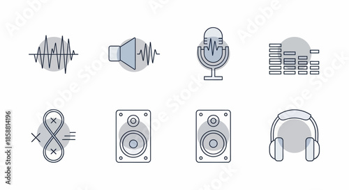 Audio and Sound Wave Icons Set for Digital Media.