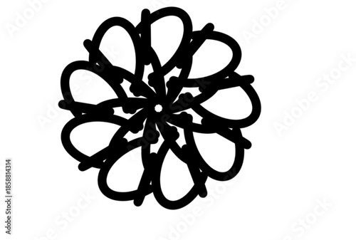 A black flower design on a white background