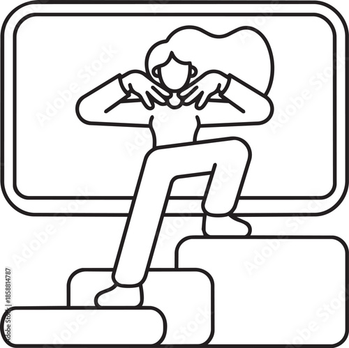 Woman exercising on steps or platforms doing high intensity interval training style aerobics