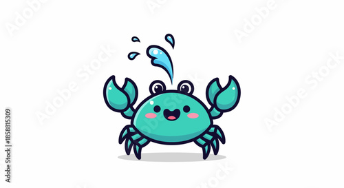 Cute Cartoon Crab Character with Water Splashes.