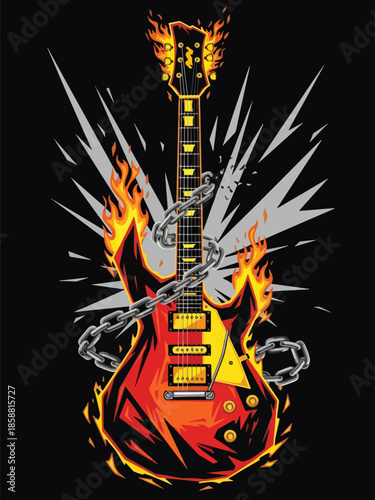 Modern vector illustration poster for metal concert with electric guitar and aggressive composition, ideal for heavy metal shows and music promotions
