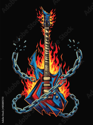 Modern vector illustration poster for metal concert with electric guitar and aggressive composition, ideal for heavy metal shows and music promotions