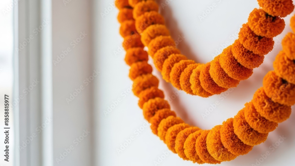 Obraz premium Vibrant orange flower garlands, detailed texture, festive, decorative
