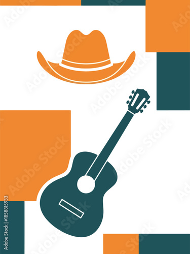 Modern vector illustration poster for country music concert with guitar and western style, ideal for country shows and live music promotions