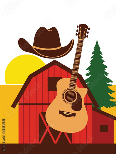 Modern vector illustration poster for country music concert with guitar and western style, ideal for country shows and live music promotions