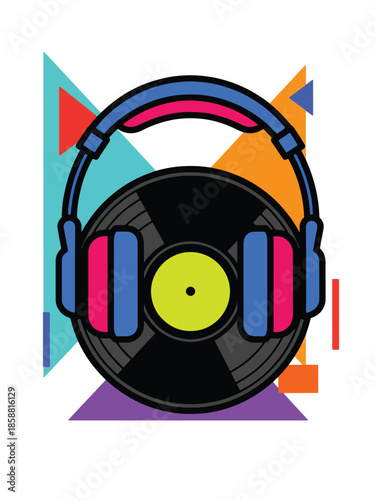 Modern vector illustration poster for DJ night event with headphones and vinyl record, ideal for club nights and electronic music promotions