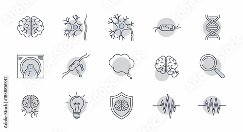 Collection of Brain and Neurology Related Icons and Symbols.