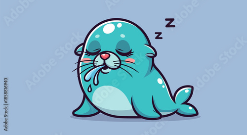 Cute Sleeping Seal Cartoon Character Drooling Zzz.
