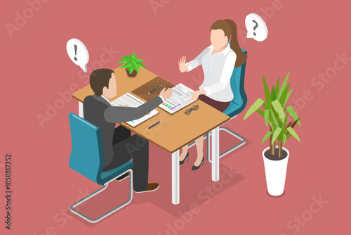 3D Isometric Flat Vector Illustration of Negotiation Failure, Refusing To Shake Hands, Ending Business Deal