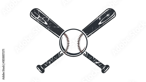 Vector illustration of crossed baseball bats with central ball, bold sports emblem design ideal for logos, posters, merchandise, and branding
