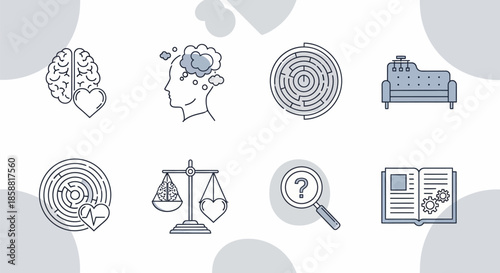 Mental Health and Psychology Icons Set for Therapy and Wellness.