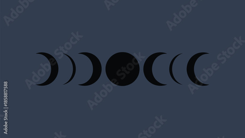 Phases of the moon in a dark blue background