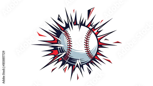 Bold vector illustration of baseball with stylized stitching and impact effects, modern sports graphic ideal for posters, ads, and merch
