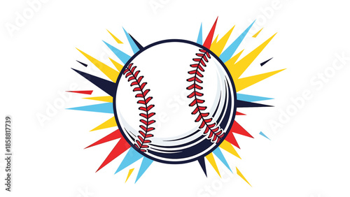 Bold vector illustration of baseball with stylized stitching and impact effects, modern sports graphic ideal for posters, ads, and merch