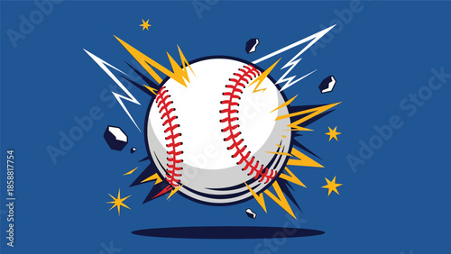 Bold vector illustration of baseball with stylized stitching and impact effects, modern sports graphic ideal for posters, ads, and merch
