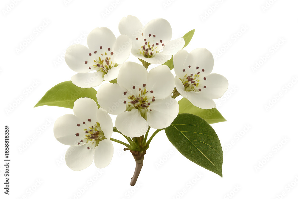 Fototapeta premium Pear blossom branch with white flowers on transparent background