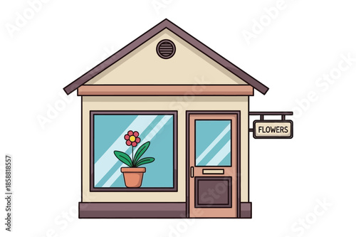 Exterior view of a small local flower shop storefront