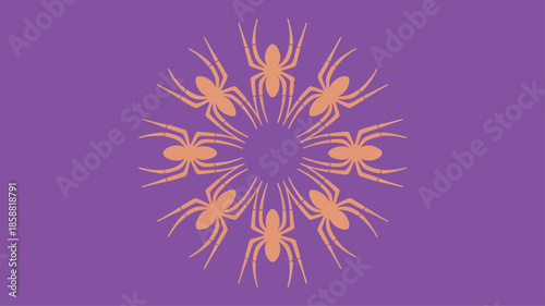 Vibrant purple background with symmetrical spider graphic design