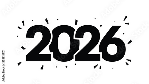 Bold black 2026 graphic with confetti elements celebrating the future year