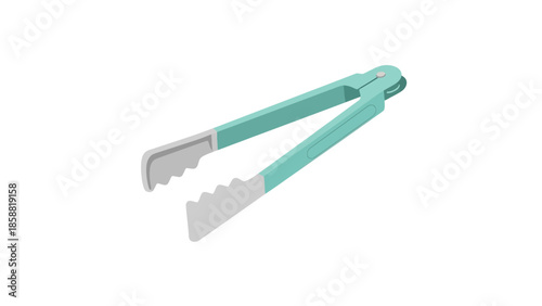 Illustration of a pair of light blue kitchen tongs on a white background.