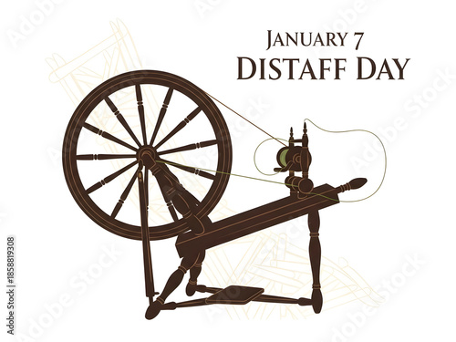 Celebrating distaff day on january 7 featuring a traditional spinning wheel illustration illustration