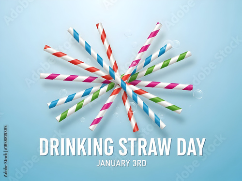 Colorful drinking straws arranged in a starburst pattern to celebrate drinking straw day illustration