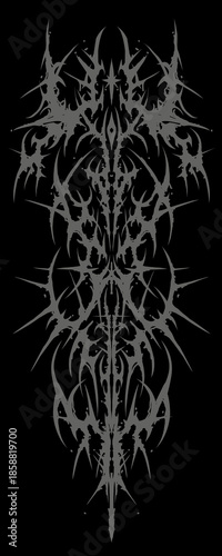 Cyber tribal symmetrical ornamental vector with aggressive spiked shapes, hand drawn abstract design