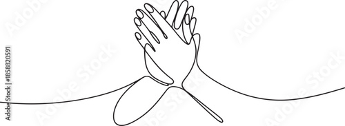 Clapping hands in continuous line drawing. A symbol of appreciation, celebration, one line Art icon drawing