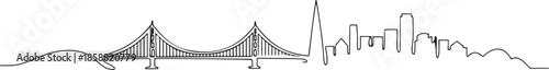 Continuous line drawing of San Francisco city skyline, USA. A stylish, editable stroke design for tourism posters. one line Art icon drawing
