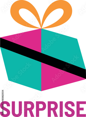 Colorful gift box with ribbon and surprise text