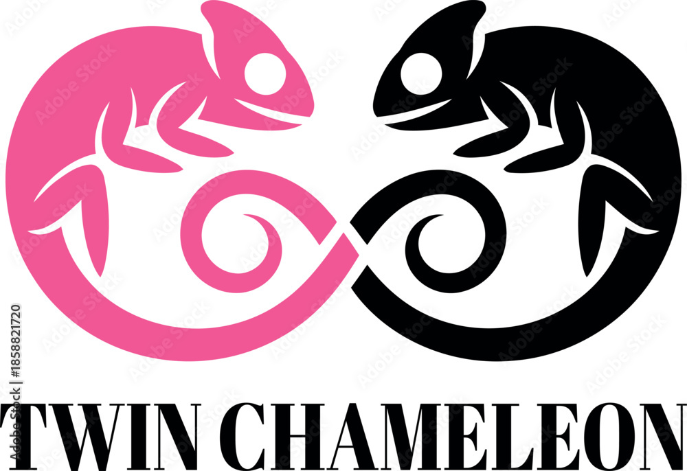 Obraz premium Pink and black chameleon twin symbol