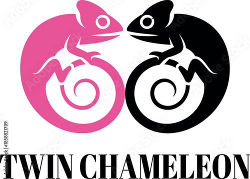 Pink and black chameleon twin logo design