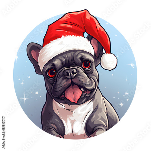 Festive French Bulldog Christmas Hat Illustration