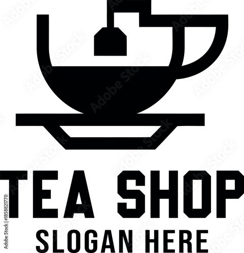 tea shop logo with teacup and saucer template