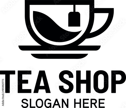 Tea shop logo with cup and saucer icon