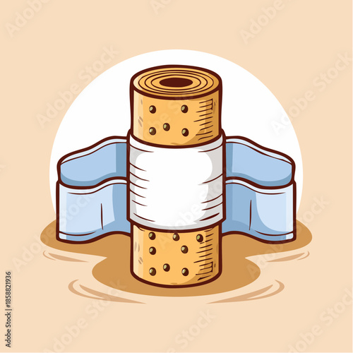 Vibrant rolled adhesive bandage illustration. This graphic is an essential symbol for first aid, wound care, healing, and protection against minor injuries, ideal for health-related designs
