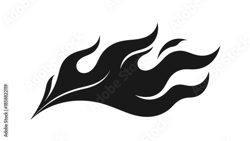 Dynamic Black Fire Flame Graphic Icon with Motion Lines on Isolated White Background