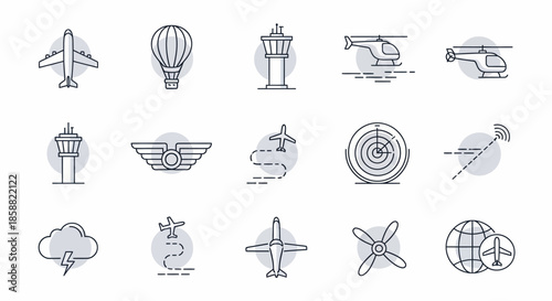 Collection of various aviation and flight related icons and symbols.