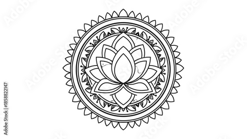 Ornate Lotus Flower Mandala Design, Spiritual Meditation Symbol on Isolated White Background