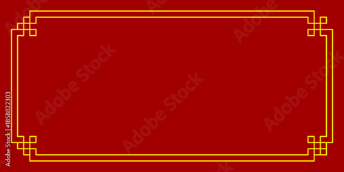 Oriental Chinese Border Ornament on Red Background